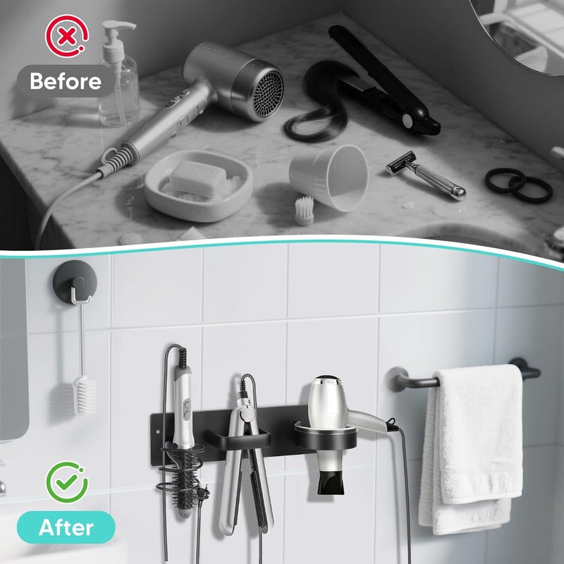 Bensbl Hair Tool Organizer Wall Mount – Aluminum Hair Dryer Holder & Curling Iron Rack with Hooks, Space Saving Bathroom Hair Styling Tool Storage for Blow Dryer, Flat Iron, Curling Tools (Cylinder) - Image 5